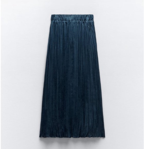 NWT ZARA WRINKLED SATIN EFFECT SKIRT PETROL BLUE - Picture 7 of 8